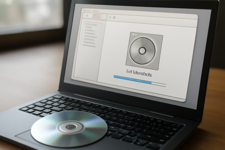 Layar komputer menampilkan antarmuka software emulator CD-ROM dengan drive virtual dan file ISO